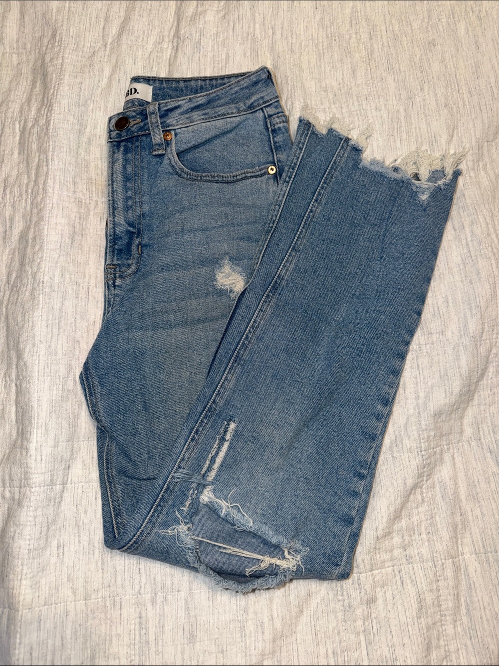 High-Rise Distressed Jeans